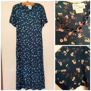 teal floral 90s rayon maxi dress Debra Martin